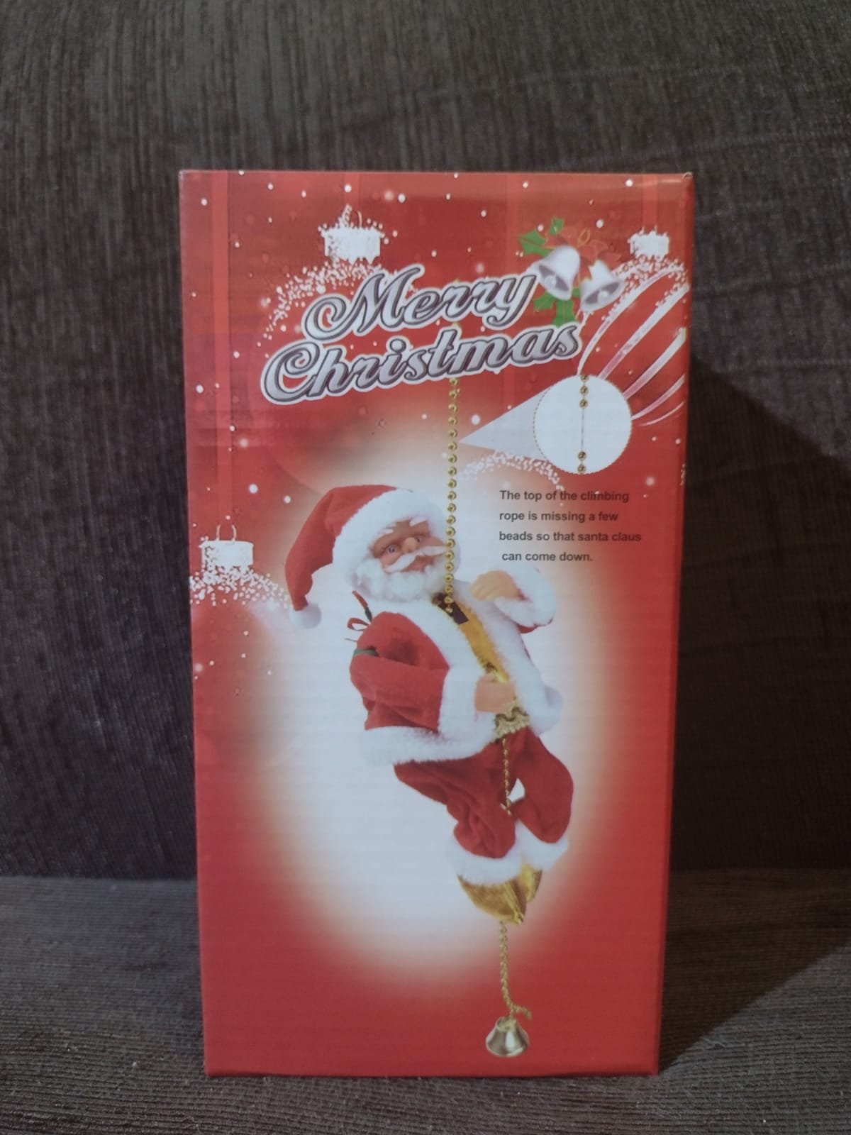 Papá Noel escalador en cuerda, cuerda de escalada musical de Papá Noel, decoración navideña animada a pilas con música y Papá Noel en movimiento, cuerda para colgar para árbol, ventana