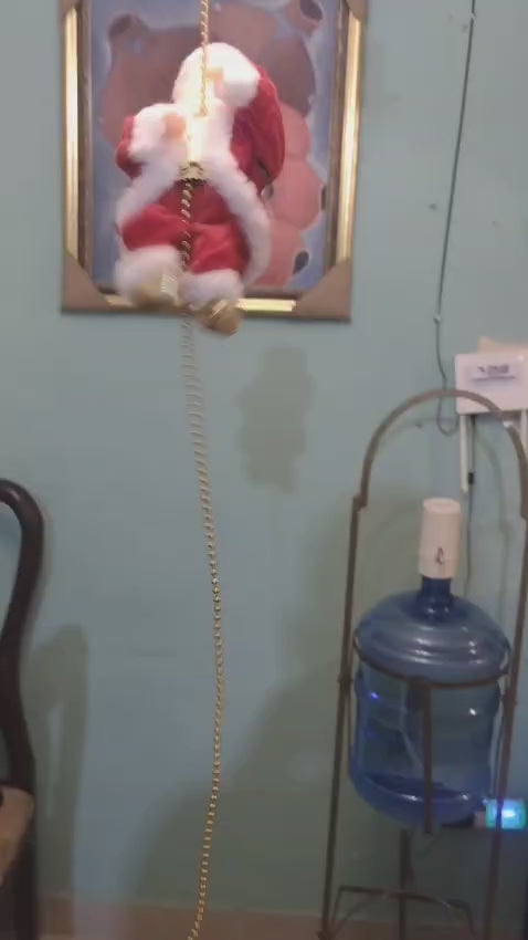 Papá Noel escalador en cuerda, cuerda de escalada musical de Papá Noel, decoración navideña animada a pilas con música y Papá Noel en movimiento, cuerda para colgar para árbol, ventana